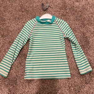 Boden Girls' Teal & White Striped Rash Guard
